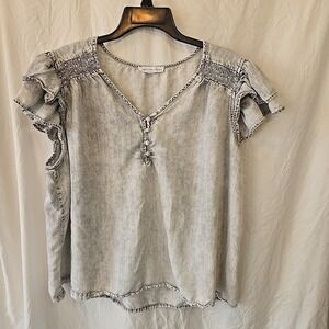 Jane + Delancey Gray Acid 90s Style Peasant Flutter Sleeve Blouse Tunic Size 3X